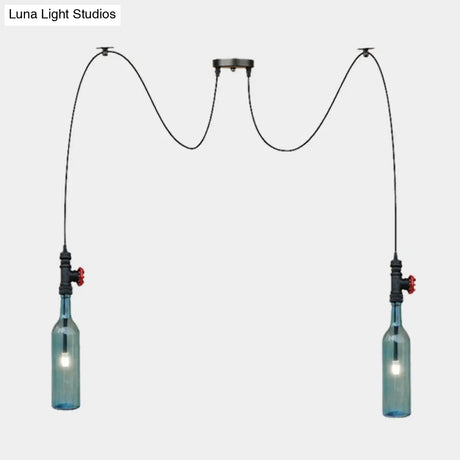 Vintage Blue Glass Black Swag Cluster Pendant Light With Hanging Lamp Kit - Suitable For Restaurants