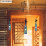 Vintage Blue Glass Black Swag Cluster Pendant Light With Hanging Lamp Kit - Suitable For Restaurants