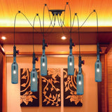 Vintage Blue Glass Black Swag Cluster Pendant Light With Hanging Lamp Kit - Suitable For Restaurants