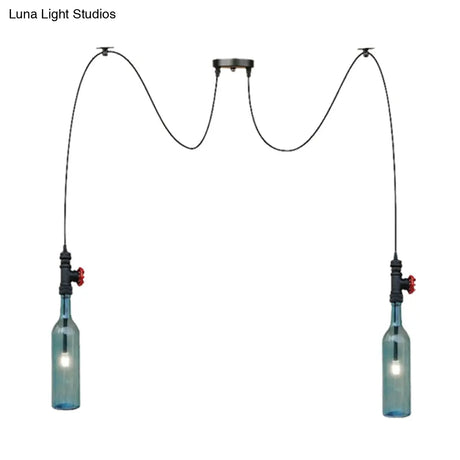Vintage Blue Glass Black Swag Cluster Pendant Light With Hanging Lamp Kit - Suitable For Restaurants