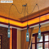 Vintage Blue Glass Black Swag Cluster Pendant Light With Hanging Lamp Kit - Suitable For Restaurants