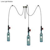 Vintage Blue Glass Black Swag Cluster Pendant Light With Hanging Lamp Kit - Suitable For Restaurants