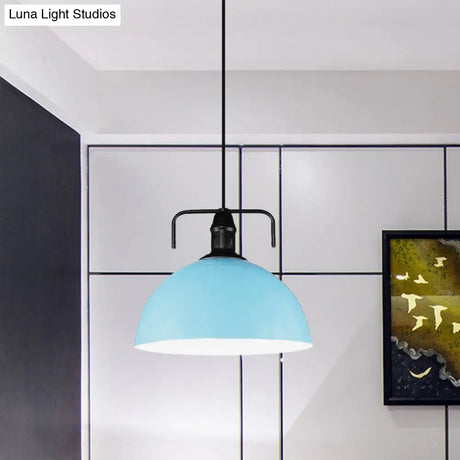 Vintage Blue/Green Metal Pendant Light - 12’/14’/16’ Wide 1-Light Indoor Hanging Ceiling With Cord