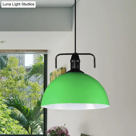 Vintage Blue/Green Metal Pendant Light - 12’/14’/16’ Wide 1-Light Indoor Hanging Ceiling With Cord