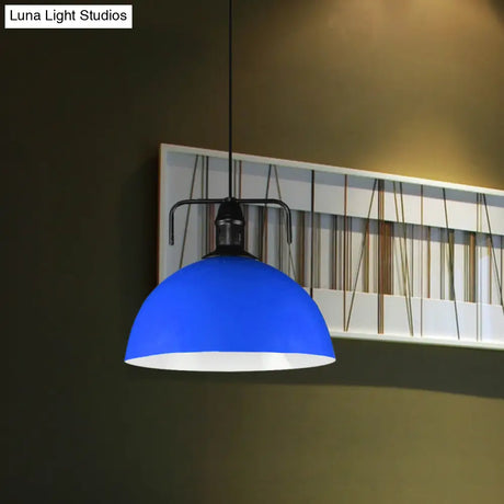 Vintage Blue/Green Metal Pendant Light - 12’/14’/16’ Wide 1-Light Indoor Hanging Ceiling With Cord