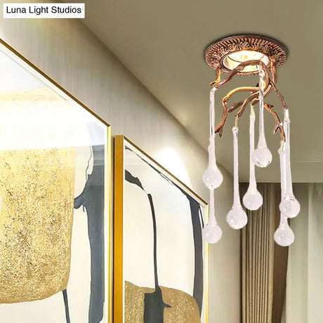 Vintage Blue-Purple/Clear Teardrop Crystal Led Ceiling Light For Bedrooms