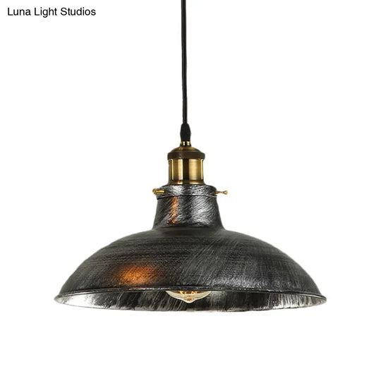 Vintage Bowl Pendant Lamp - 12 / 14 W 1-Light Wrought Iron Hanging Fixture Black/Grey Plug-In Cord