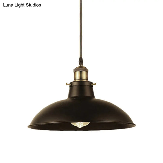 Vintage Bowl Pendant Lamp - 12 / 14 W 1-Light Wrought Iron Hanging Fixture Black/Grey Plug-In Cord