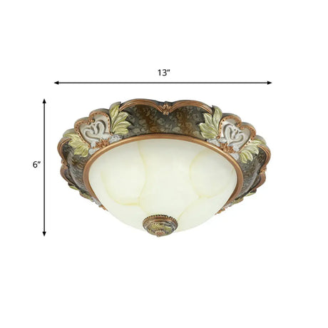 Vintage Bowl-Shape Resin Ceiling Light Fixture - 2/3 Heads Brass Finish 13/17/19.5 Wide Hallway