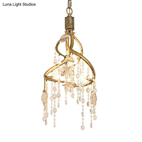Vintage Branch Ceiling Light With Crystal Accent - Metal Chandelier For Dining Room (4 Lights)