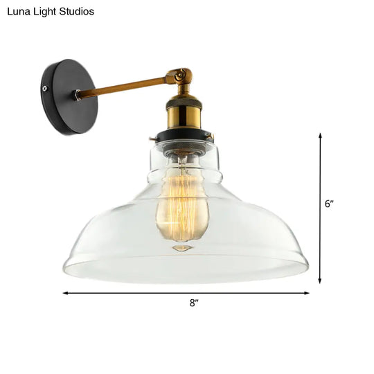 Vintage Brass Barn Wall Sconce - Clear Glass Kitchen Light Fixture