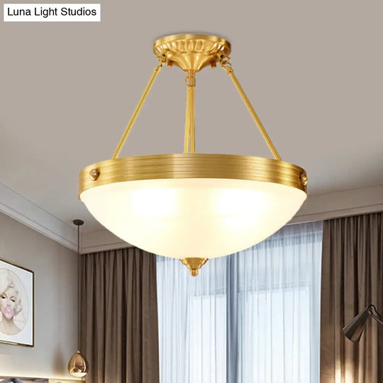 Vintage Brass Bedroom Flushmount Lamp: 4-Head Semi Flush Light Fixture With Frosted Glass Dome Shade
