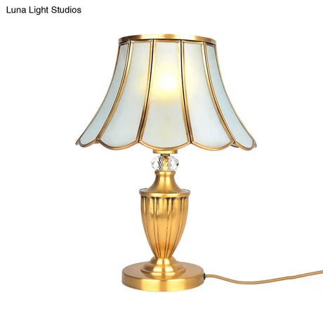 Vintage Brass Bell Shade Nightstand Lamp With Beveled Glass - Elegant Table Lighting For Living Room
