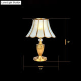 Vintage Brass Bell Shade Nightstand Lamp With Beveled Glass - Elegant Table Lighting For Living Room