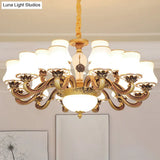 Vintage Brass Chandelier: White Glass Flared Design For Dining Room Lighting