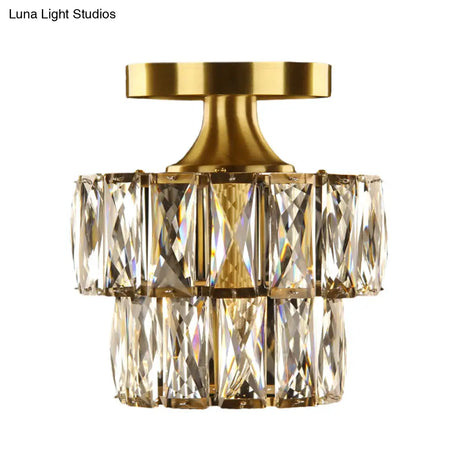 Vintage Brass/Clear Ceiling Mount Light With Crystal Accent - Perfect For Hallway
