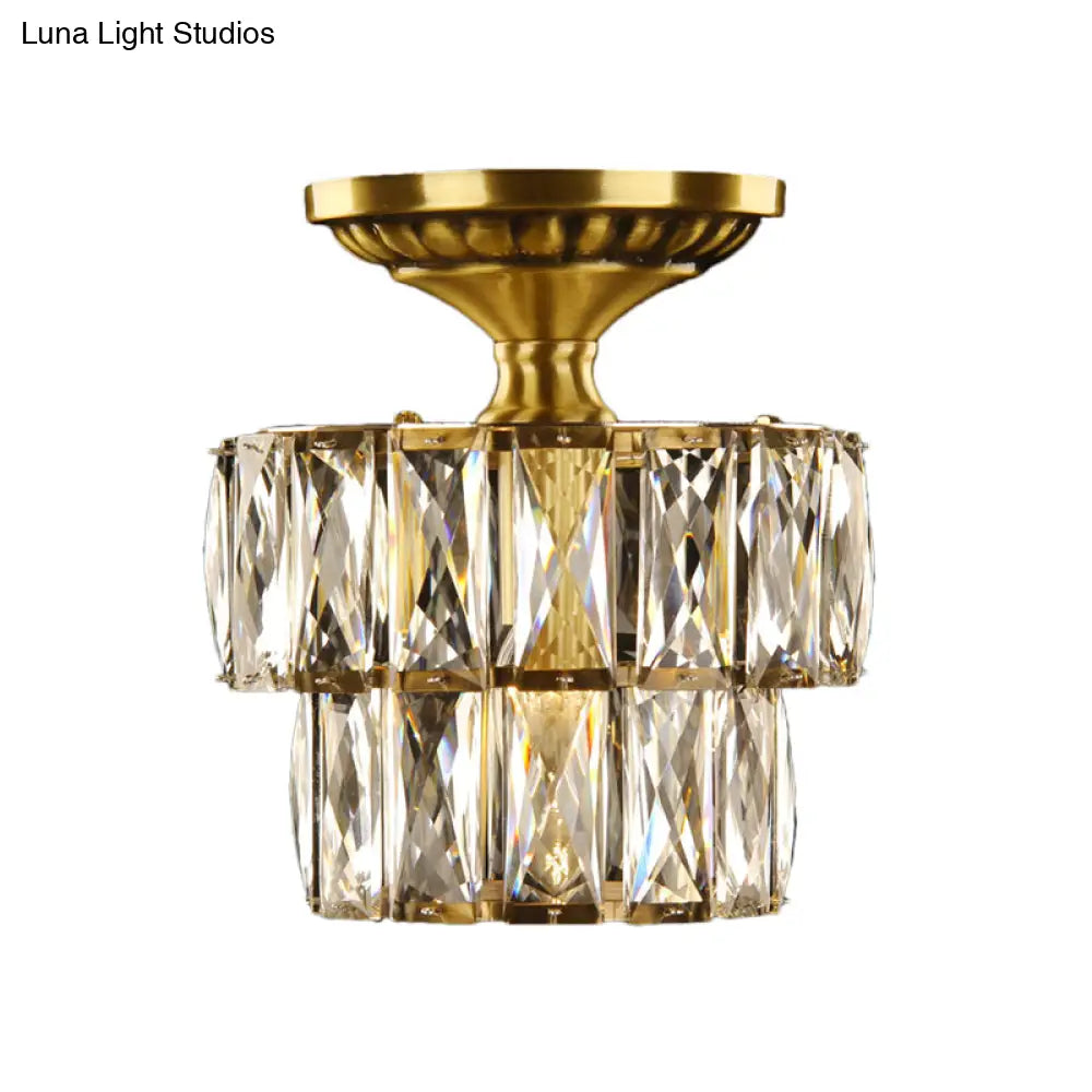 Vintage Brass/Clear Ceiling Mount Light With Crystal Accent - Perfect For Hallway