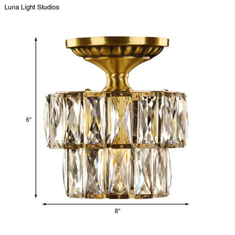 Vintage Brass/Clear Ceiling Mount Light With Crystal Accent - Perfect For Hallway