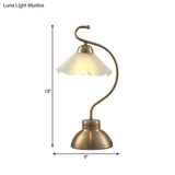 Vintage Brass Curvaceous Night Light Table Lamp With Ruffle Milk Glass Lampshade