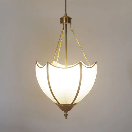 Vintage Brass Dome Chandelier Lamp - 5 Heads Ceiling Pendant Light With White Glass For Living Room