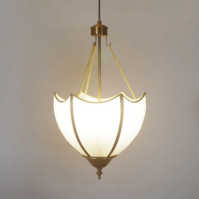 Vintage Brass Dome Chandelier Lamp - 5 Heads Ceiling Pendant Light With White Glass For Living Room