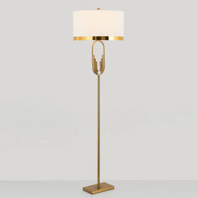 Vintage Brass Fabric Drum Floor Lamp - Single Bulb Standing Lighting For Living Room