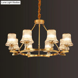 Vintage Brass Flared Chandelier With Clear Rib Glass - Living Room Pendant Light