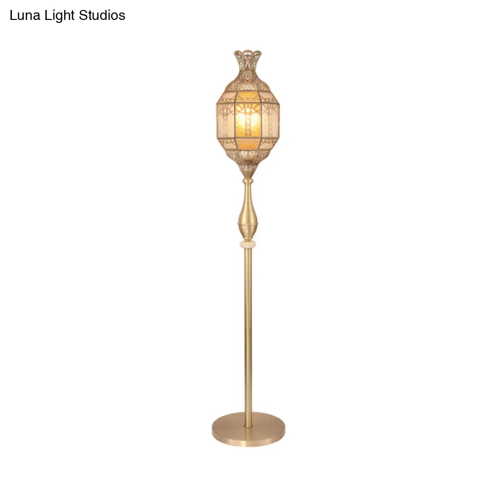 Vintage Brass Floor Lamp With Seeded Glass Lantern