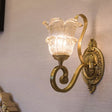 Vintage Brass Floral Sconce Light Fixture With Clear Prismatic Glass - Led Wall Mounted Lamp For