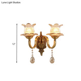 Vintage Brass Floral Sconce Light Fixture With Clear Prismatic Glass - Led Wall Mounted Lamp For