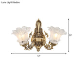 Vintage Brass Floral Wall Lamp With Fluted Glass And Curved Arm Sconce Lighting For Living Room