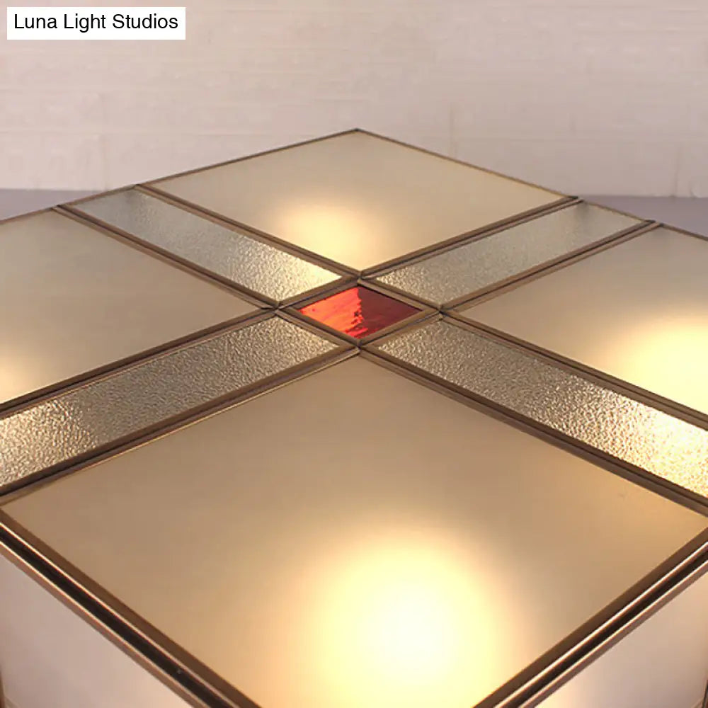 Vintage Brass Flush Mount Light With Frosted Glass Panel Shade - 2/4 Lights Ceiling Fixture For