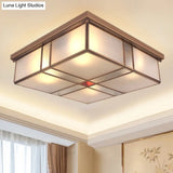 Vintage Brass Flush Mount Light With Frosted Glass Panel Shade - 2/4 Lights Ceiling Fixture For