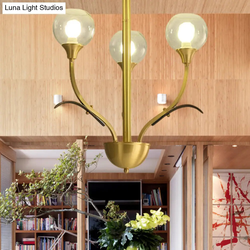 Vintage Brass Flushmount Chandelier With Clear Glass 3/6 Heads - Perfect For Sitting Rooms