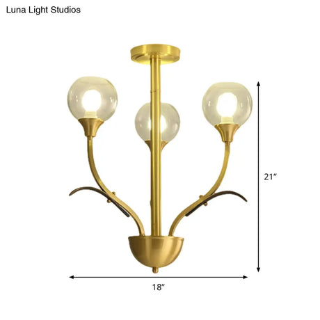 Vintage Brass Flushmount Chandelier With Clear Glass 3/6 Heads - Perfect For Sitting Rooms