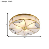 Vintage Brass Flushmount Light With Frosted Glass - 4 Lights Round Ceiling Mount For Living Room