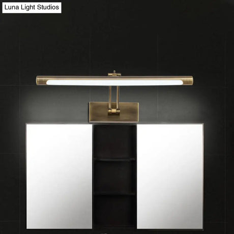 Vintage Brass/Gold Finish Tubular Wall Lamp - Led Vanity Lighting For Bathroom