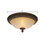 Vintage Brass Led Flush Lamp With Amber Glass For Balcony - 12.5/15 Wide
