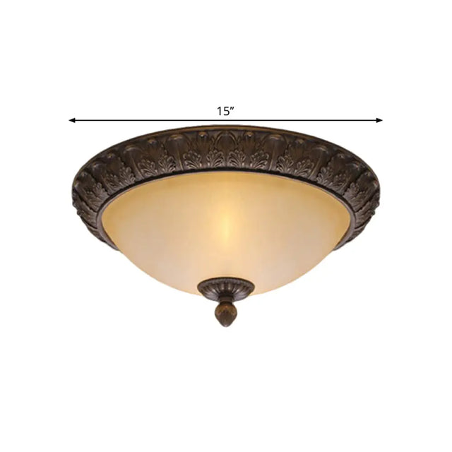 Vintage Brass Led Flush Lamp With Amber Glass For Balcony - 12.5/15 Wide