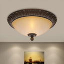 Vintage Brass Led Flush Lamp With Amber Glass For Balcony - 12.5’/15’ Wide / 12.5’