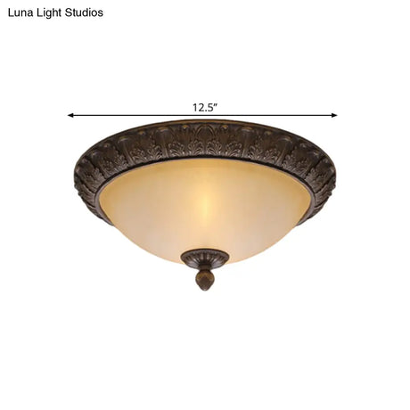 Vintage Brass Led Flush Lamp With Amber Glass For Balcony - 12.5’/15’ Wide