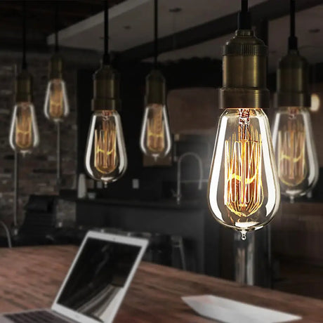 Vintage Brass Metal Mini Pendant Light For Restaurants - Adjustable Cord 1 Head Hanging Fixture
