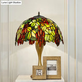 Vintage Brass Night Lamp With Hand-Crafted Grape Dome Glass Shade Single Head Desk Light For Great