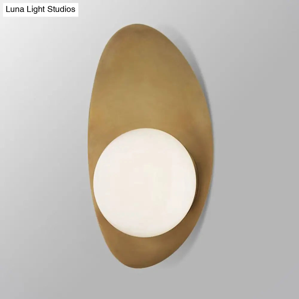 Vintage Brass Oval Wall Sconce Lamp With White Glass Shade - Postmodern Design