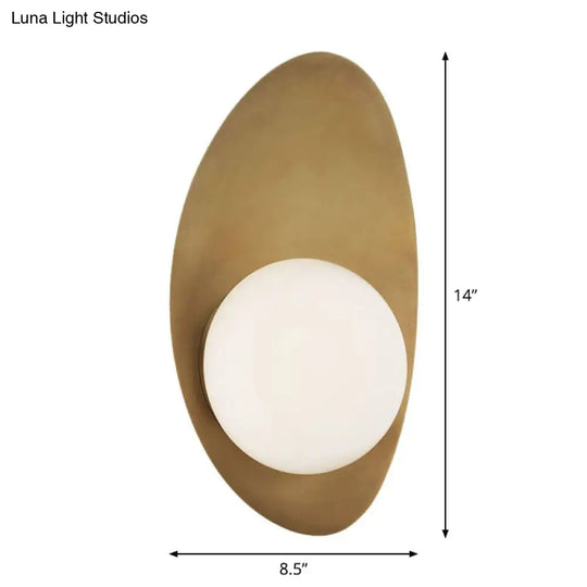 Vintage Brass Oval Wall Sconce Lamp With White Glass Shade - Postmodern Design
