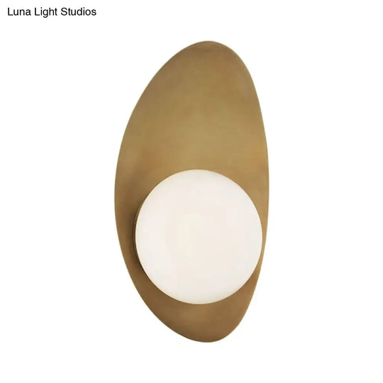 Vintage Brass Oval Wall Sconce Lamp With White Glass Shade - Postmodern Design