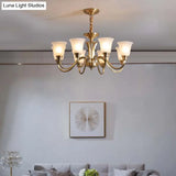 Vintage Brass Pendant Chandelier With Frosted Glass For Flared Stair Ceilings