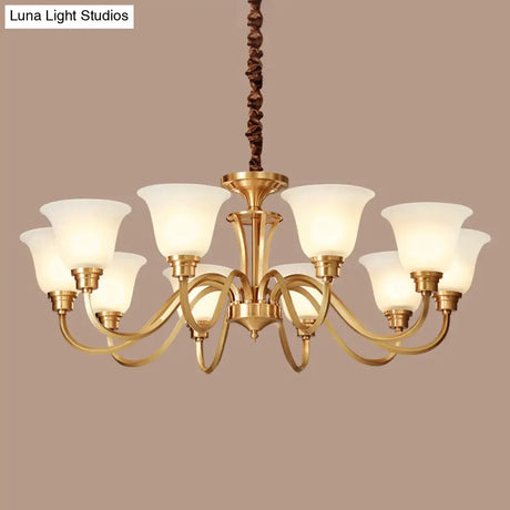 Vintage Brass Pendant Chandelier With Frosted Glass For Flared Stair Ceilings