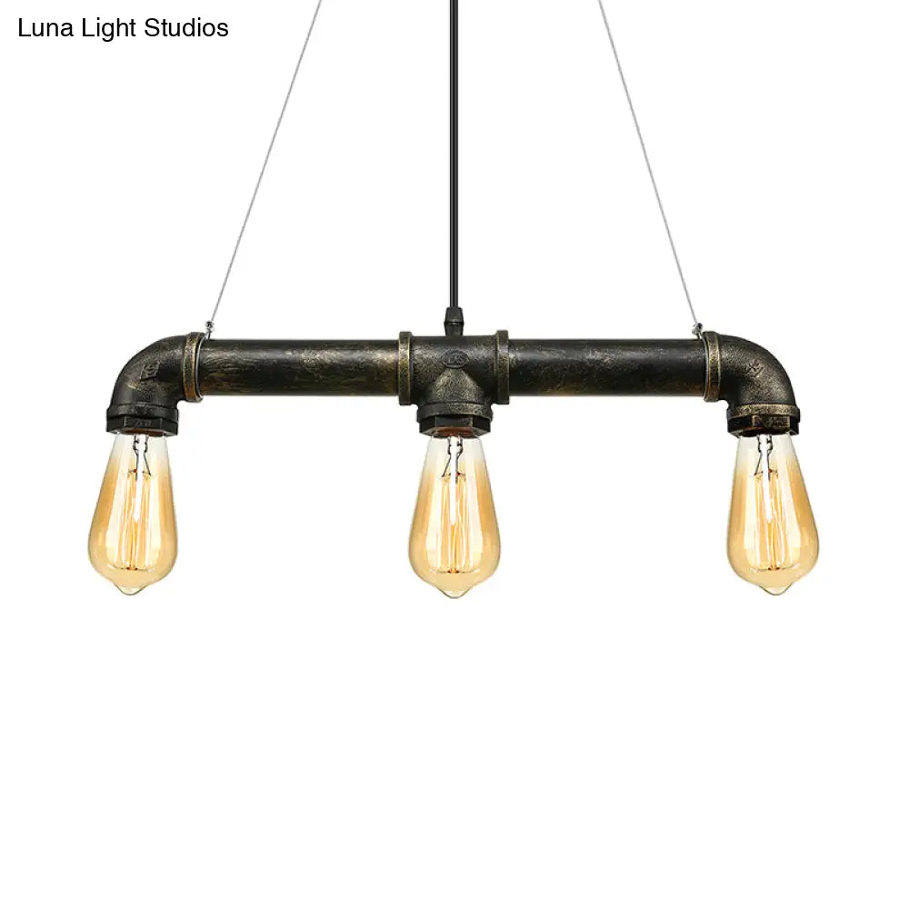 Vintage Brass Pipe Ceiling Light Fixture With Open Bulb - Iron 3 Lights Indoor Island Pendant