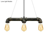 Vintage Brass Pipe Ceiling Light Fixture With Open Bulb - Iron 3 Lights Indoor Island Pendant